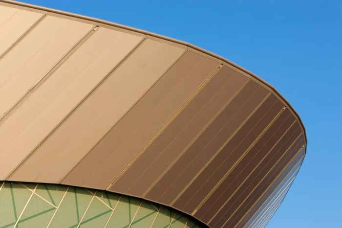 Copper color metal roof panels